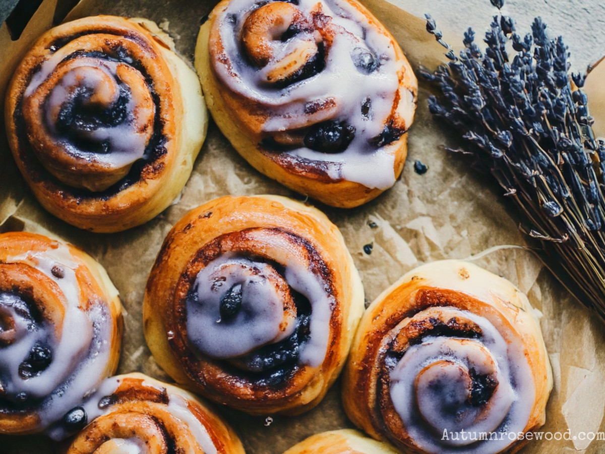 Blueberry Lavender Cinnamon Rolls with Lavender&nbsp;Glaze
