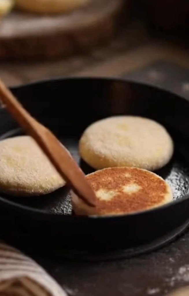 english muffins in a skillet
