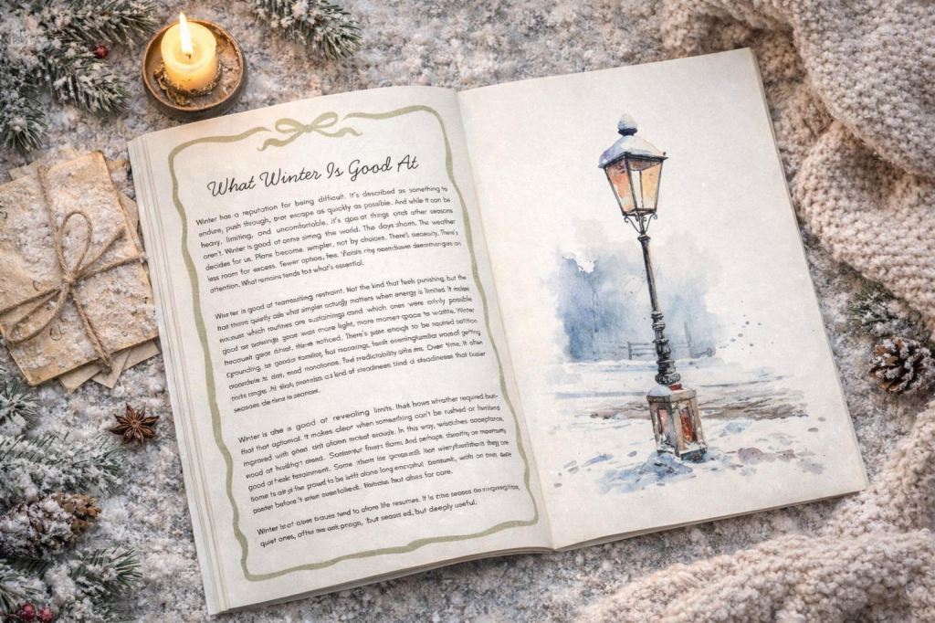 the wintering companion opened on a table with a candle