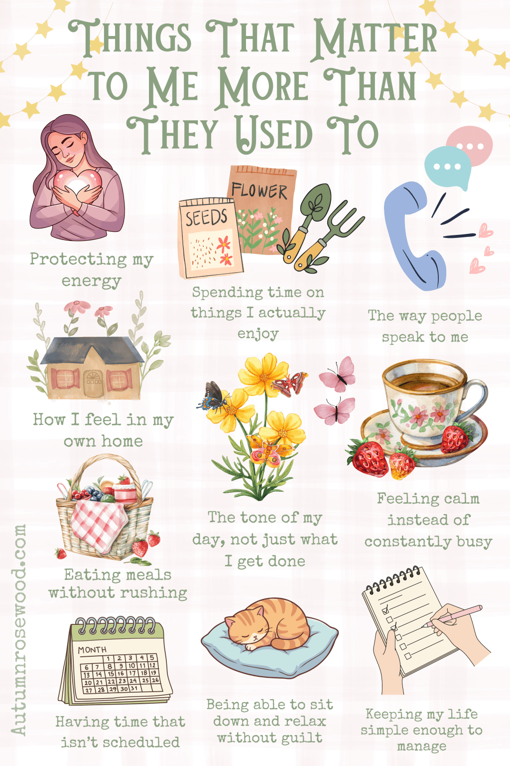 an illustration of things that matter more to me than they used to