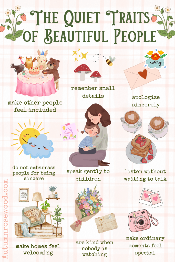a graphic showing the quiet traits of beautiful people 