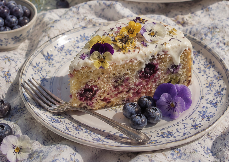 wildflower picnic cake on a plate